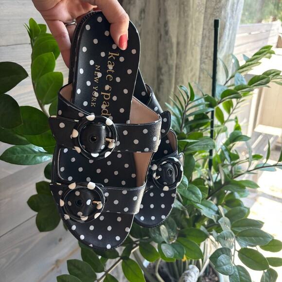 KATE SPADE | NWOT Women's Rhodes Black White Polka Dot Sandal Size 9 - Picture 2 of 5